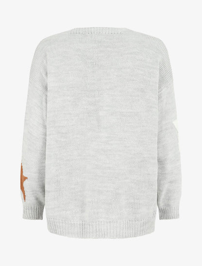 Gilet mi-long ouvert à imprimé étoiles - Gris - 2