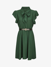 Robe à col lavallière et mancherons volantés - Vert émeraude - 4