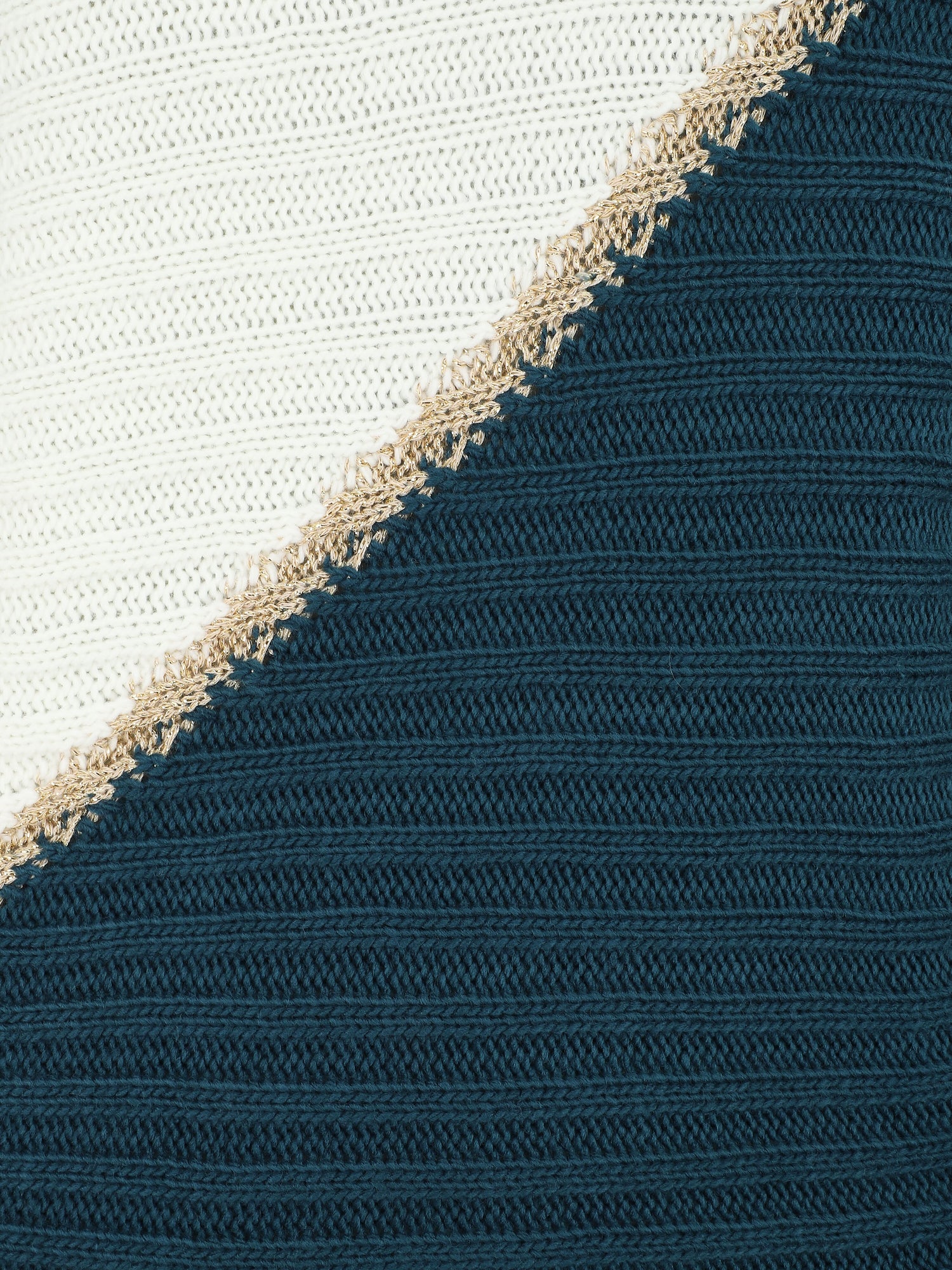 Pull bicolore à liseré doré - Bleu canard - 3
