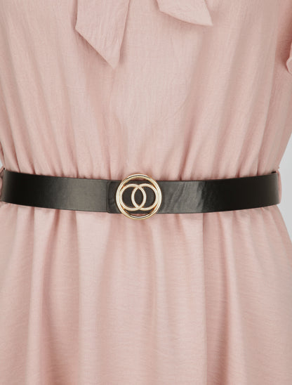 Robe à col lavallière et mancherons volantés - Rose poudré - 3