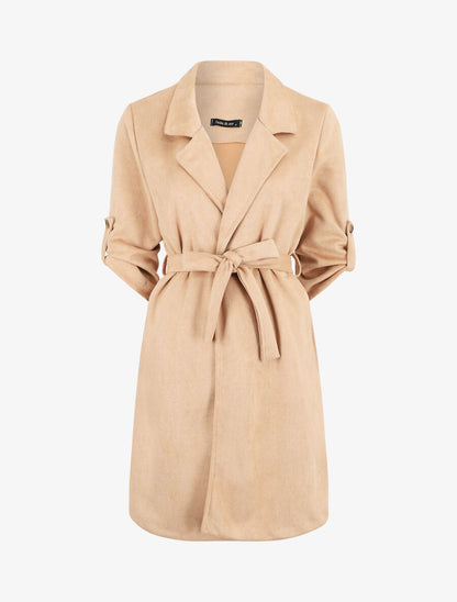 Trench en suédine à manches rabattables - Beige - 4