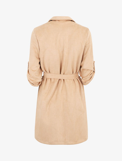 Trench en suédine à manches rabattables - Beige - 2