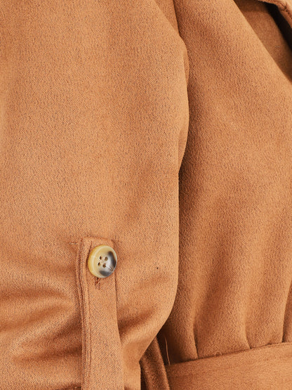 Trench en suédine à manches rabattables - Camel - 3