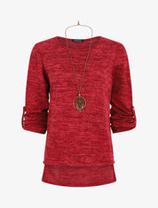 Pull à base asymétrique et manches retroussables - Rouge - 1