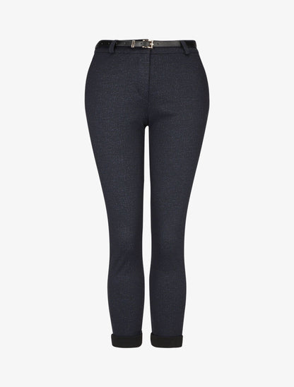 Pantalon droit à bords retroussés - Marine - 4