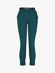 Pantalon 7/8 à revers et poches volantées - Vert sapin - 1