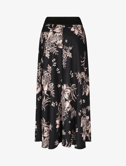Jupe longue à imprimé fleuri à taille haute - Noir - 2