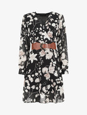 Robe mi-longue à imprimé fleuri - Noir - 1