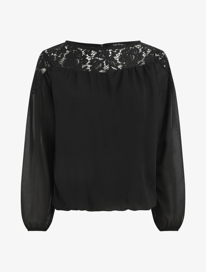 Blouse en voile coupe boule et dentelle - Noir - 4