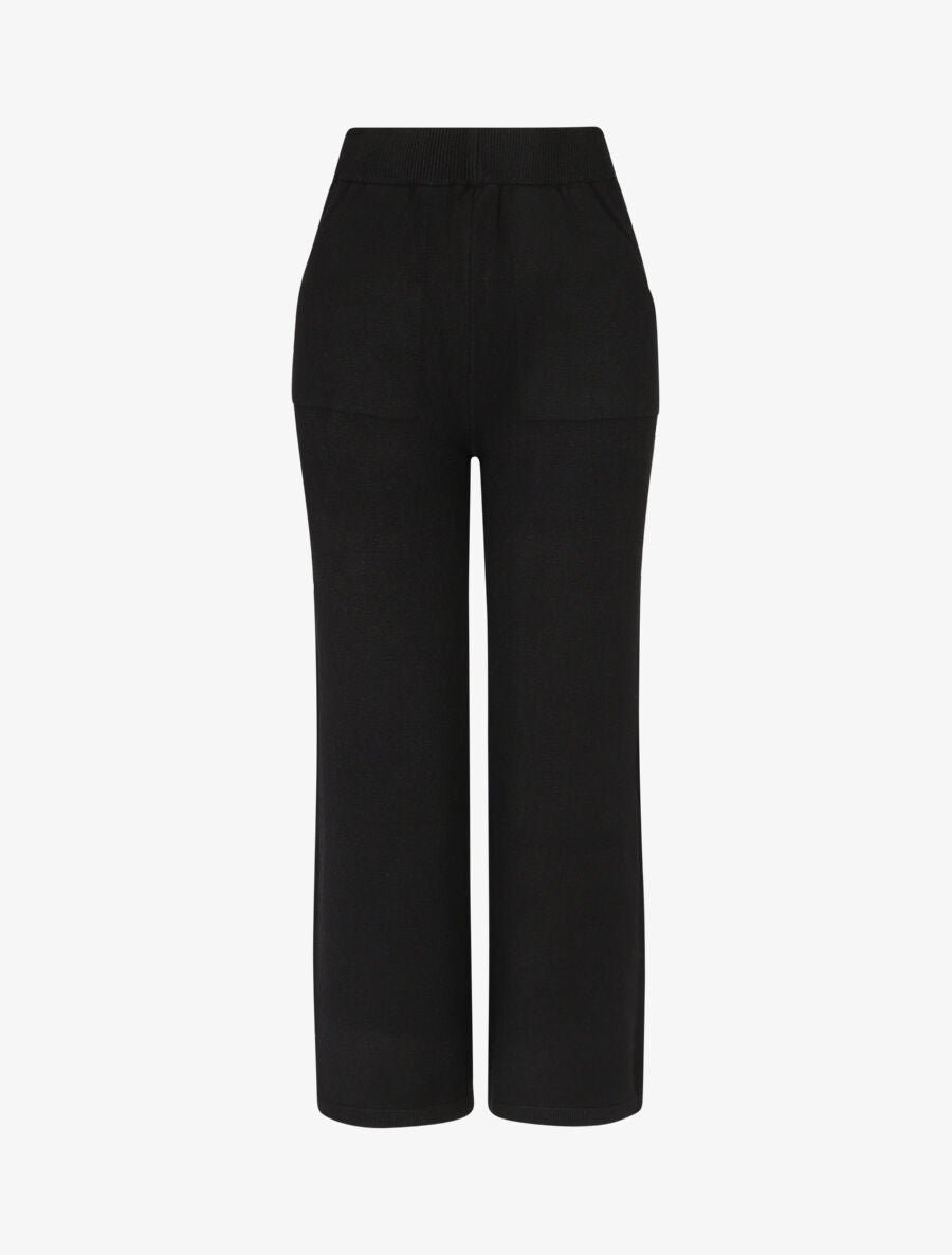 Pantalon uni en maille - Noir - 1
