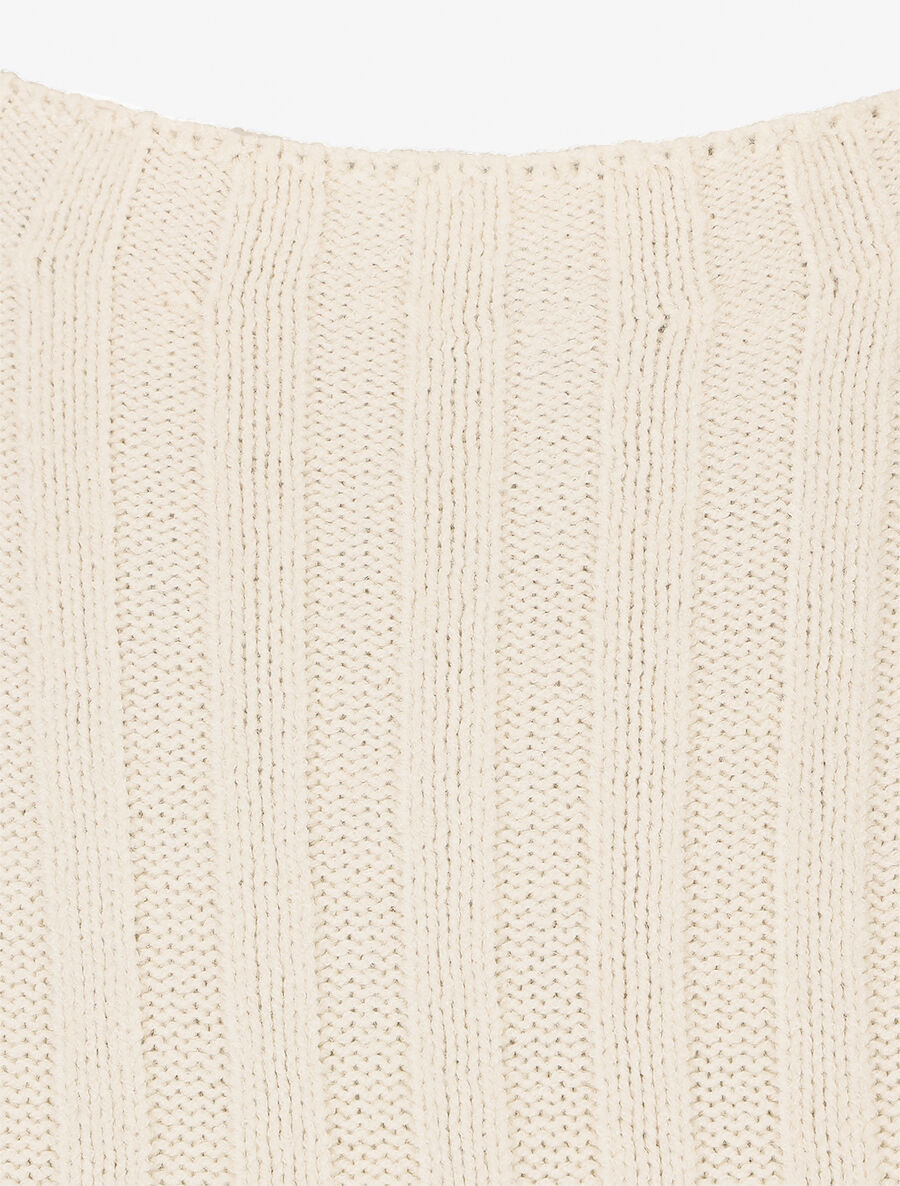 Pull côtelé ajusté à col montant - Beige - 3