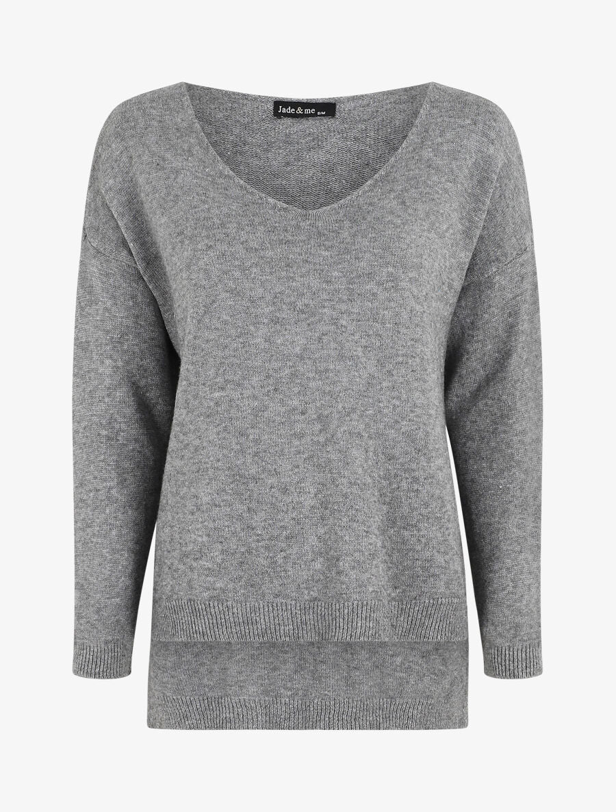 Pull ample uni col V - Gris - 1