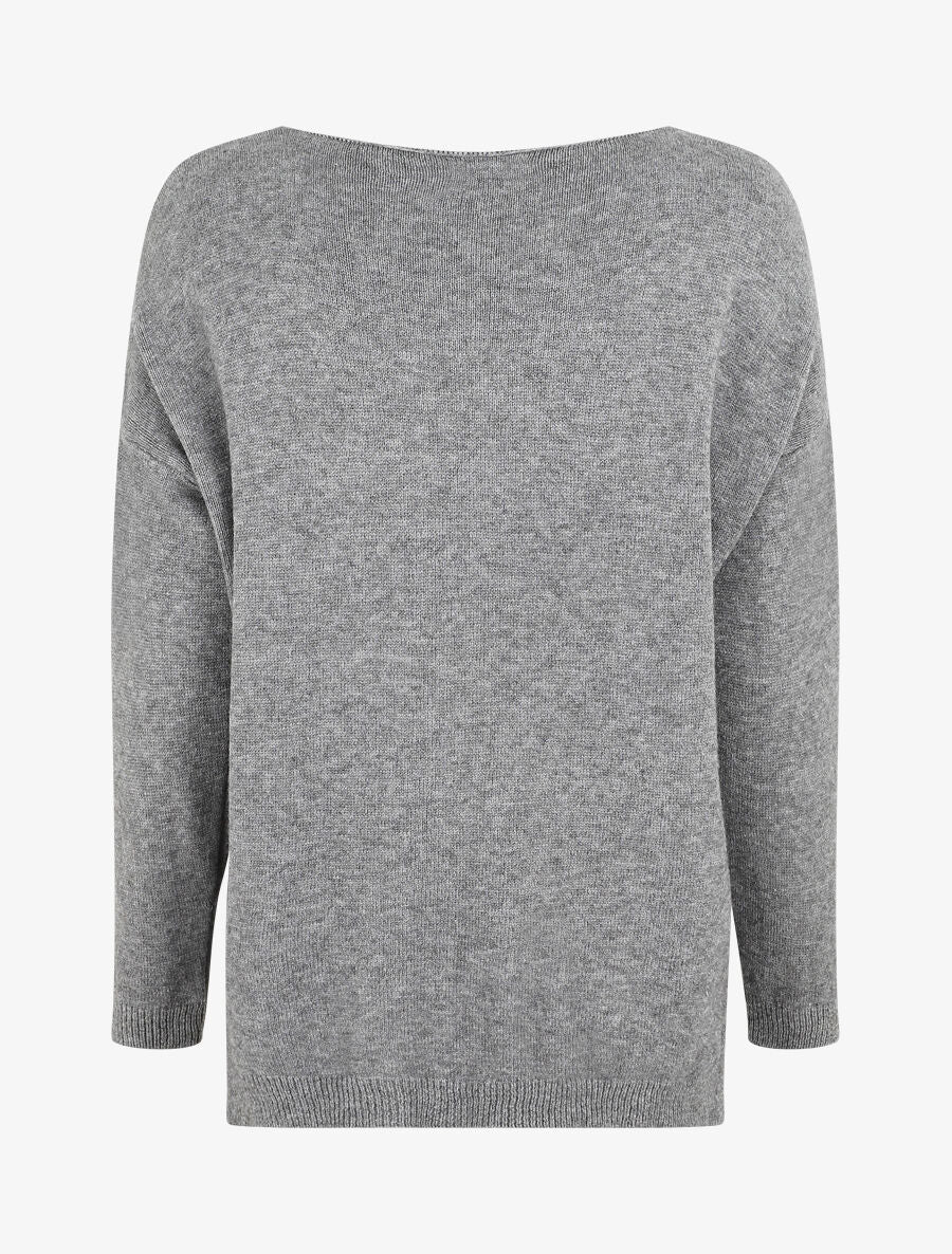 Pull ample uni col V - Gris - 2