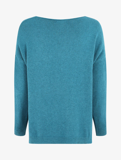 Pull ample uni col V - Bleu canard - 2