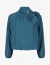 Blouse ample unie col lavallière - Bleu canard - 1