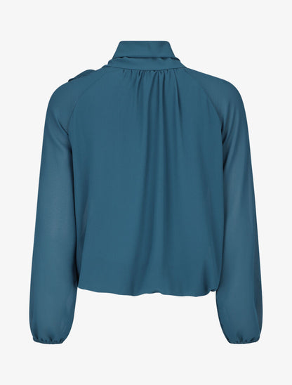 Blouse ample unie col lavallière - Bleu canard - 2