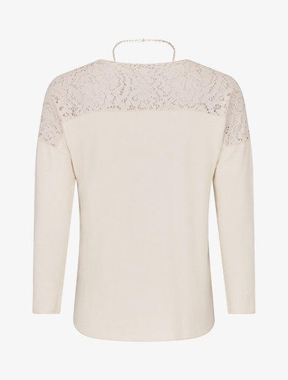 Pull droit à épaules en dentelle - Beige - 2