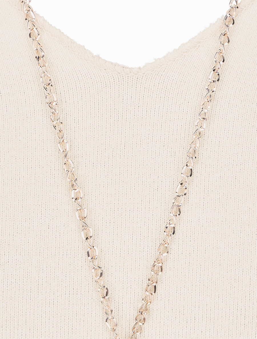 Pull droit à épaules en dentelle - Beige - 3