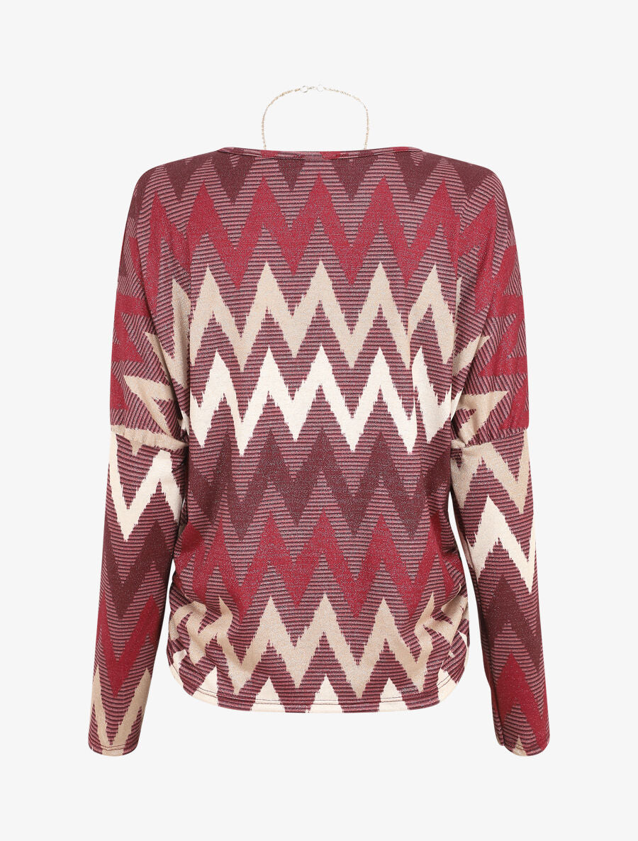 Top manches chauves-souris imprimé zig-zag irisé - Bordeaux - 2