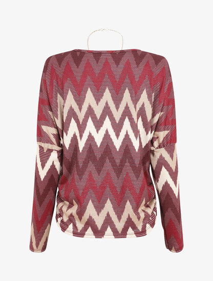 Top manches chauves-souris imprimé zig-zag irisé - Bordeaux - 2