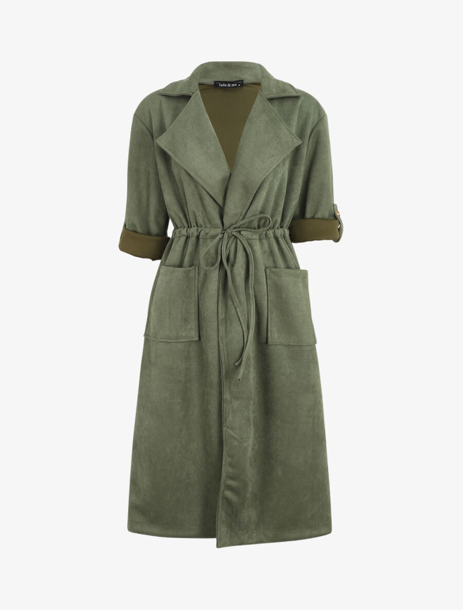 Trench oversize mi-long en suédine - Kaki - 1