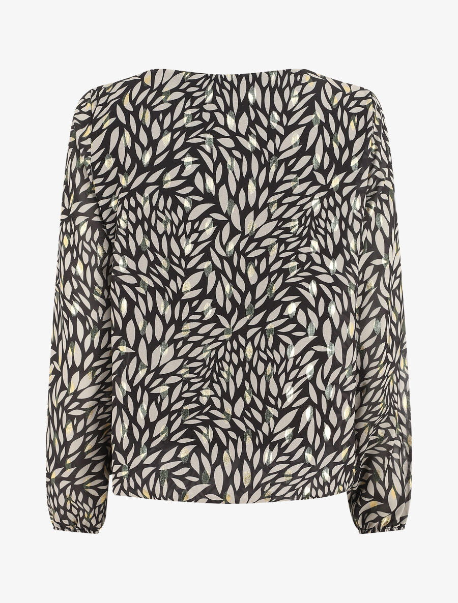 Blouse ample en voile imprimé feuilles irisées - Noir - 2