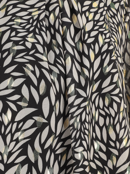 Blouse ample en voile imprimé feuilles irisées - Noir - 3