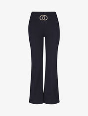Pantalon flare taille haute à boucle - Marine - 4