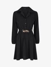 Robe chemise unie coupe patineuse - Noir - 1