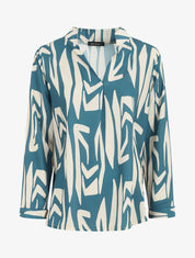 Blouse fluide à imprimé graphique - Bleu canard - 1