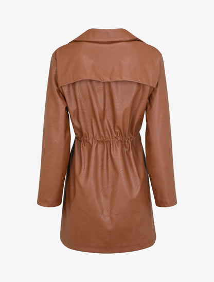 Veste mi-longue en simili - Marron - 2