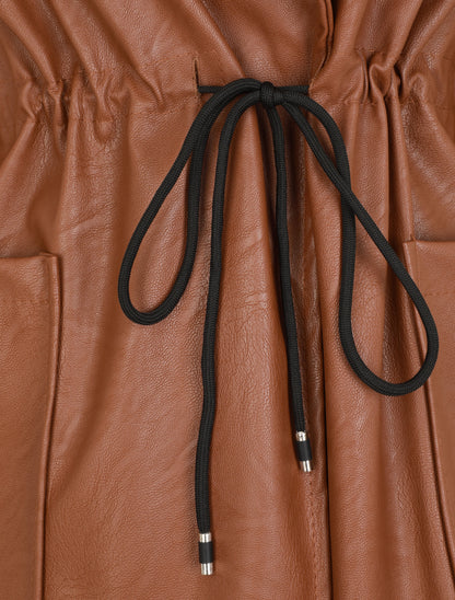 Veste mi-longue en simili - Marron - 3