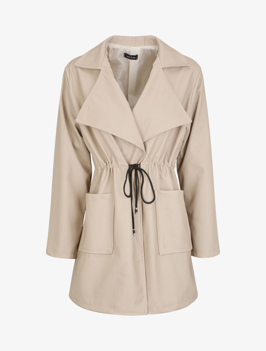 Veste mi-longue en simili - Beige - 1