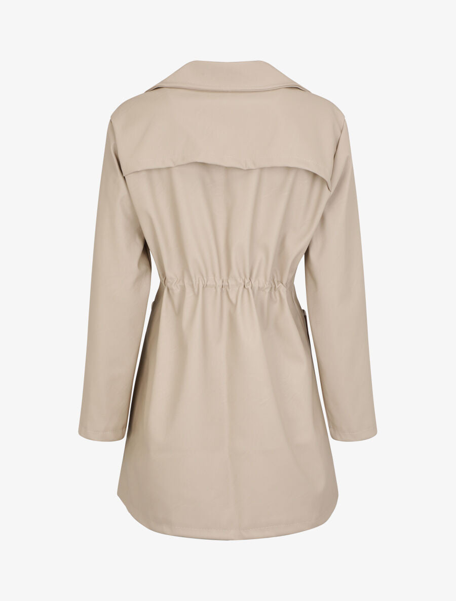 Veste mi-longue en simili - Beige - 2