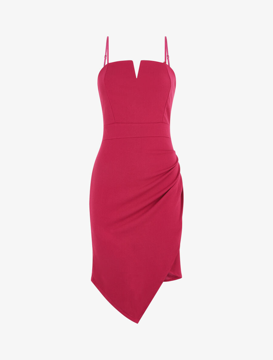 Robe ajustée effet drapé et fines bretelles - Mauve - 2