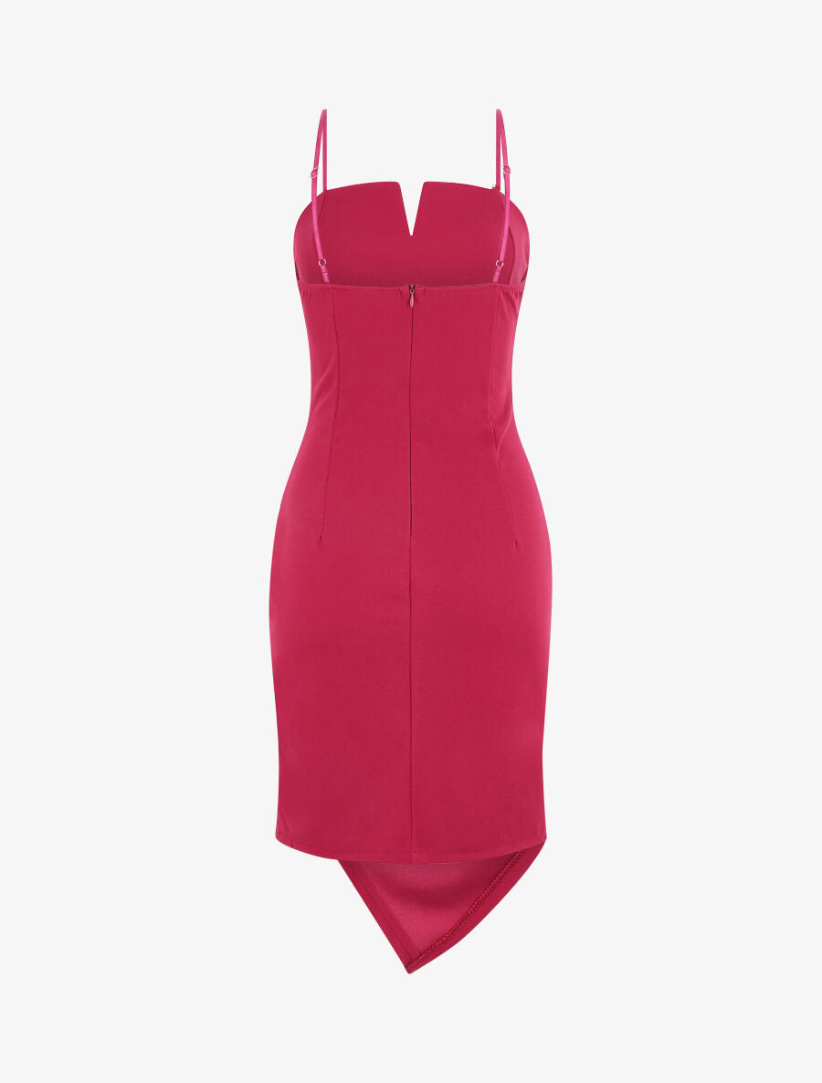 Robe ajustée effet drapé et fines bretelles - Mauve - 3