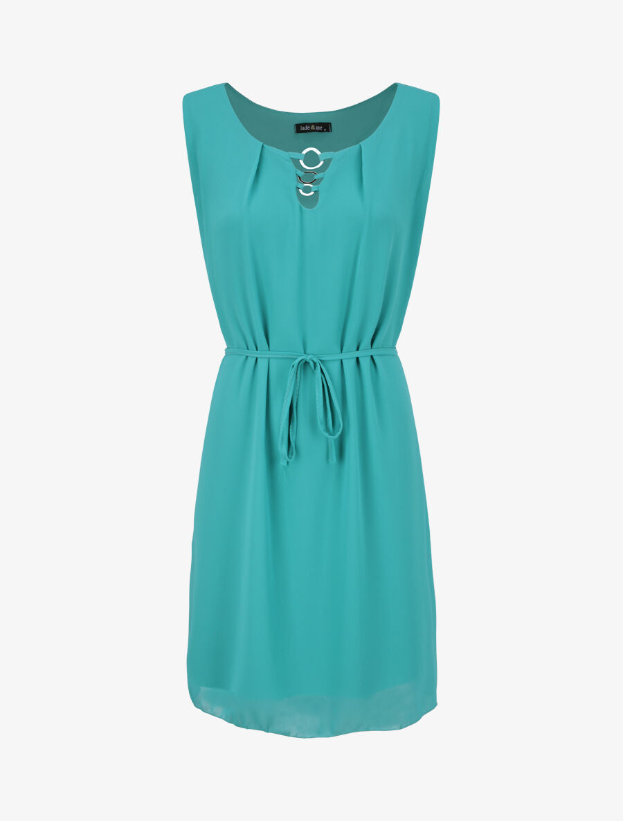 Robe en voile à col rond à détail anneaux - Turquoise - 1