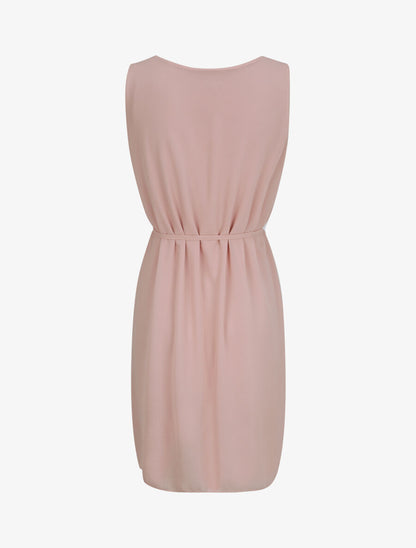 Robe en voile à col rond à détail anneaux - Rose poudré - 2