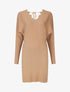 Robe pull mi-longue à broderies au dos - Camel - 1