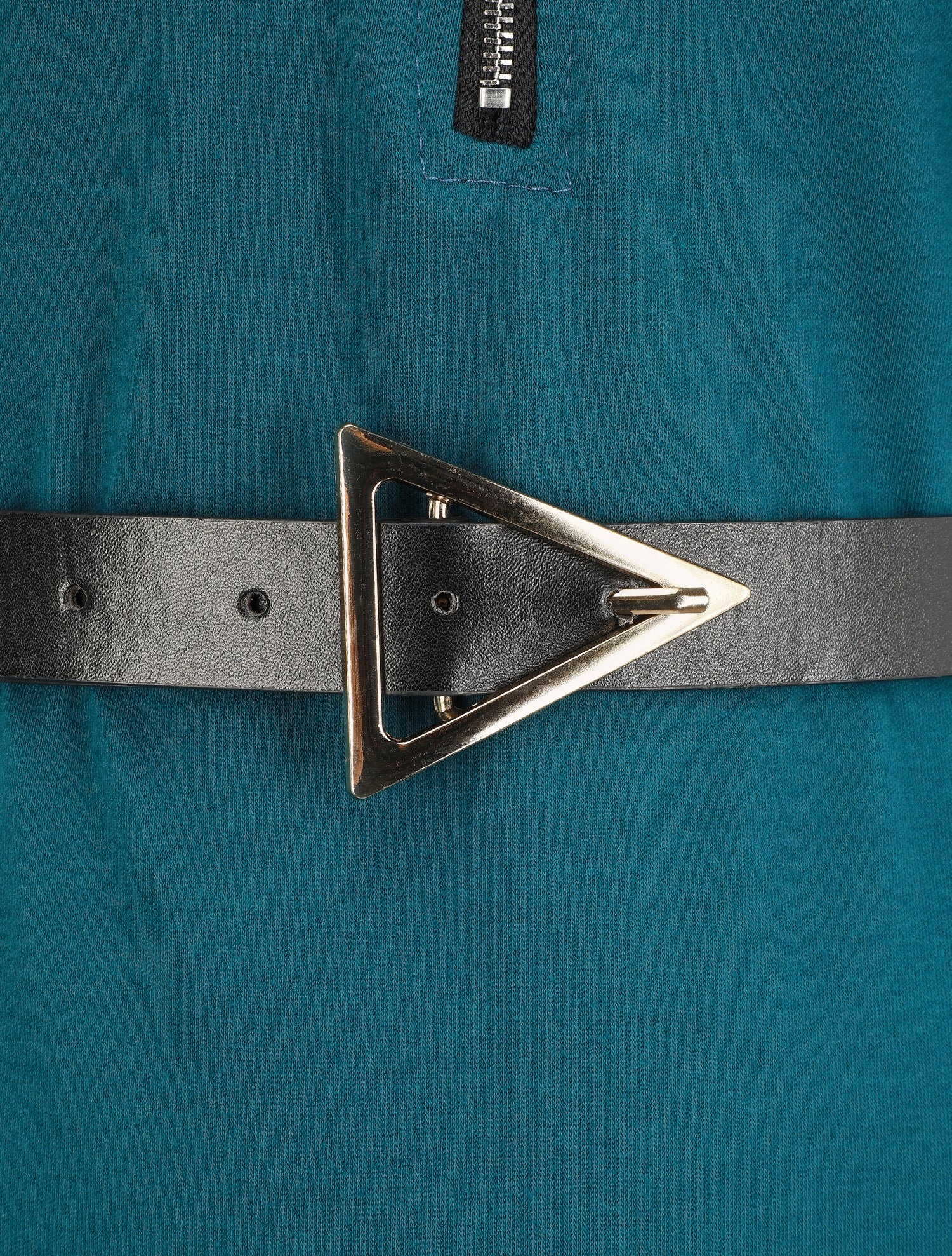 Robe uni coupe droite à col zippé - Bleu canard - 3