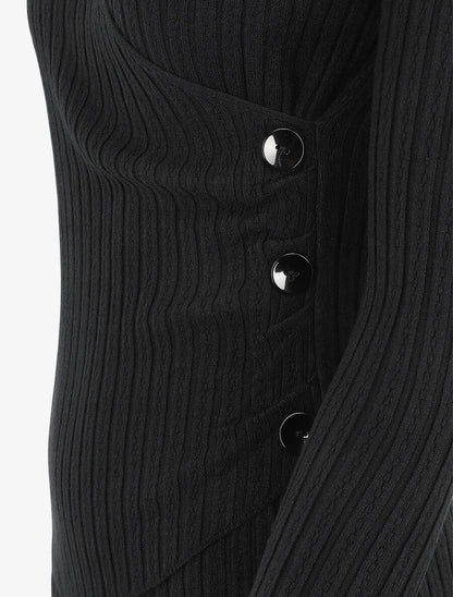 Pull uni côtelé croisé - Noir - 3