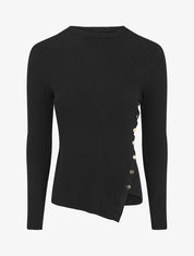 Pull uni côtelé à boutons dorés - Noir - 4