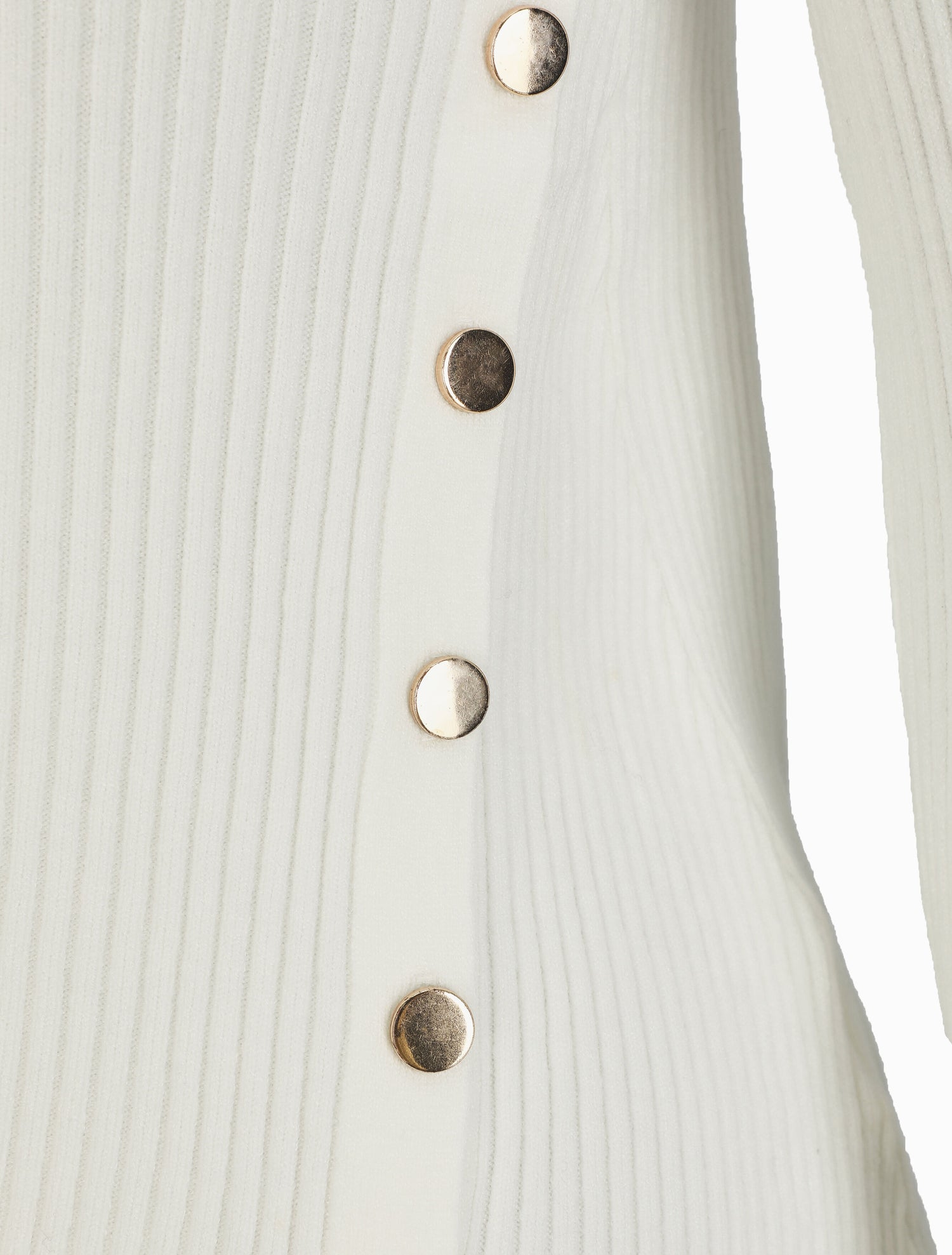 Pull uni côtelé à boutons dorés - Blanc - 3