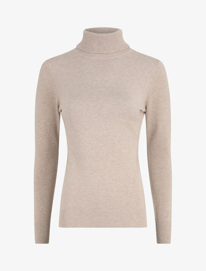 Pull uni à col roulé - Beige - 1