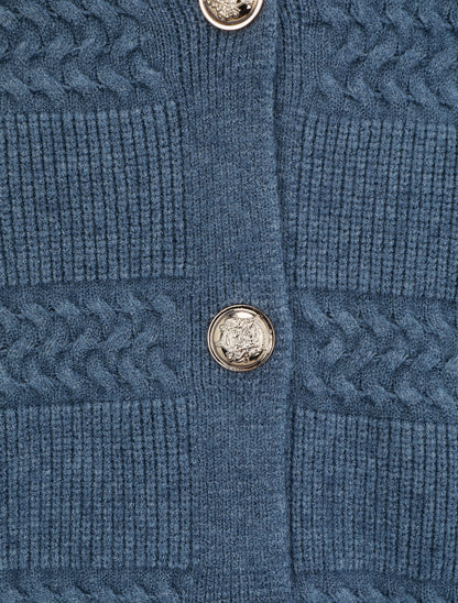 Cardigan uni à coupe carré et effet texturé - Bleu - 4