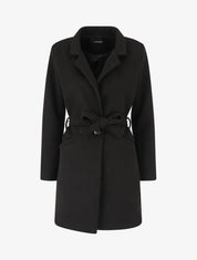 Manteau long croisé ceinturé - Noir - 1