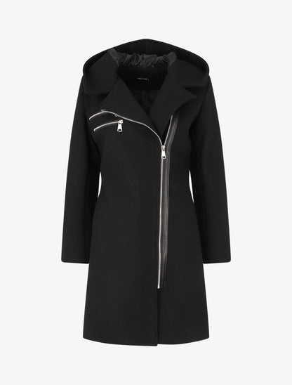 Manteau long zippé à capuche - Noir - 1