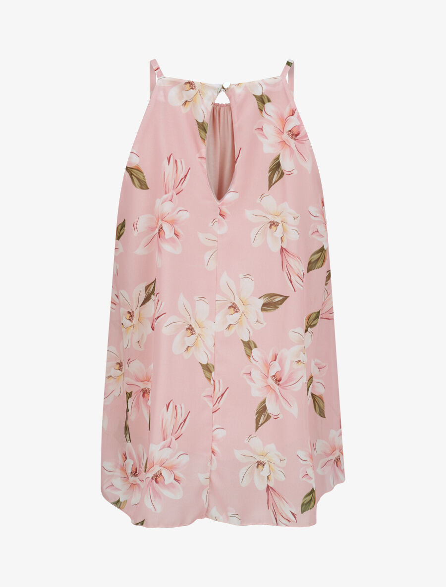 Top à col américain imprimé pivoines - Rose pâle - 2