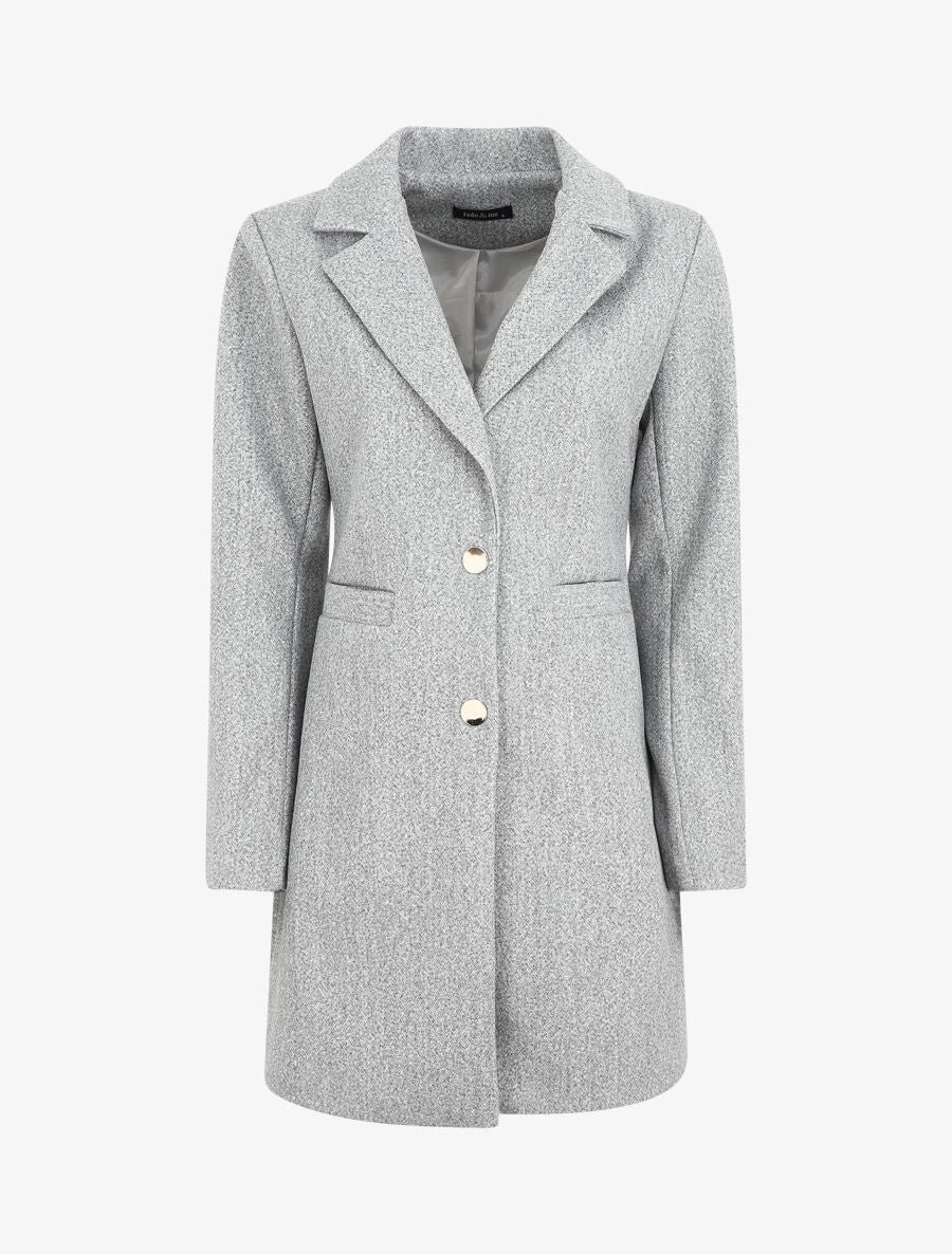Manteau mi-long à boutons dorés - Gris - 4