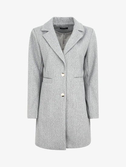 Manteau mi-long à boutons dorés - Gris - 4
